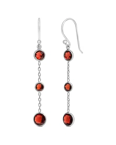 Haus Of Brilliance .925 Sterling Silver Graduating Bezel Set Red Garnet Dangle Earring In Metallic