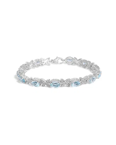 Haus Of Brilliance Colorful Gemstones Silver 13.31 Ct. Tw. Diamond & Blue  Topaz Link Bracelet