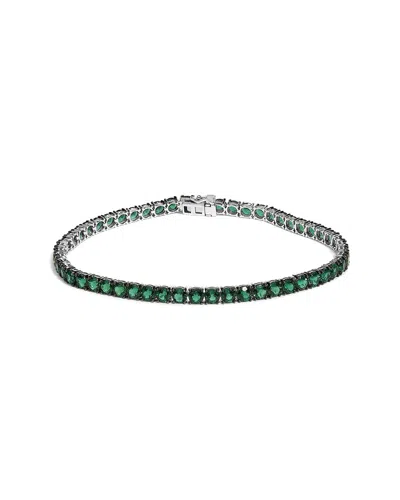 Haus Of Brilliance Colorful Gemstones Silver 15.00 Ct. Tw. Lab-grown Emerald Tennis Bracelet In Green