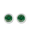 Haus Of Brilliance .925 Sterling Silver 6mm Bezel Set Created Gemstone Solitaire Stud Earrings In Green