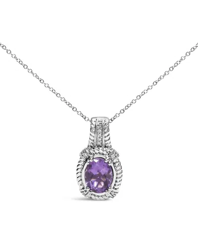 Haus Of Brilliance Colorful Gemstones Silver 1.78 Ct. Tw. Diamond & Amethyst  Pendant Necklace In Metallic