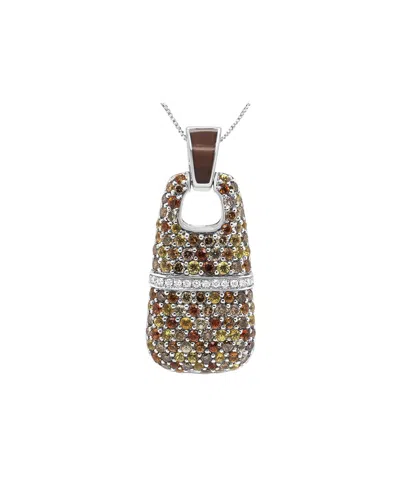 Haus Of Brilliance Colorful Gemstones Silver 1.83 Ct. Tw. Diamond & Sapphire Pendant Necklace In Brown
