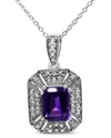 Haus Of Brilliance Silver Purple Amethyst And Diamond Accent Art Deco Style Pendant Necklace In Metallic