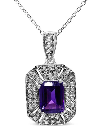 HAUS OF BRILLIANCE HAUS OF BRILLIANCE COLORFUL GEMSTONES SILVER 2.18 CT. TW. DIAMOND & AMETHYST  PENDANT NECKLACE