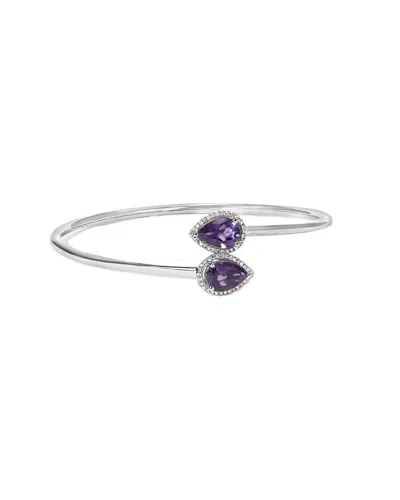 HAUS OF BRILLIANCE HAUS OF BRILLIANCE COLORFUL GEMSTONES SILVER 2.20 CT. TW. DIAMOND & AMETHYST  BANGLE BRACELET