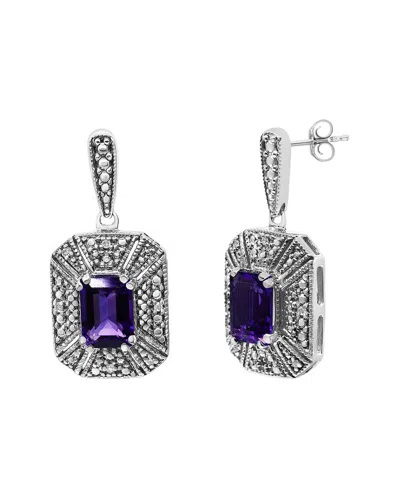 Haus Of Brilliance .925 Sterling Silver Diamond Accent And 7x5mm Purple Amethyst Stud Earrings In White