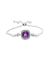 Haus Of Brilliance .925 Sterling Silver 10mm Cushion Cut Amethyst Gemstone And Diamond Accent Lariat 4-10 Adjustable Bo In Metallic