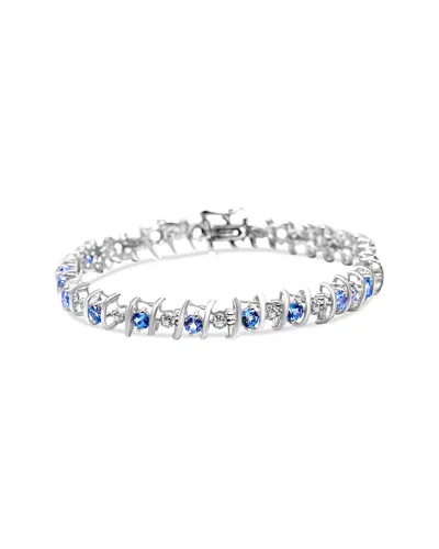 Haus Of Brilliance Colorful Gemstones Silver 4.71 Ct. Tw. Diamond & Lab-grown  Aquamarine Tennis Bra