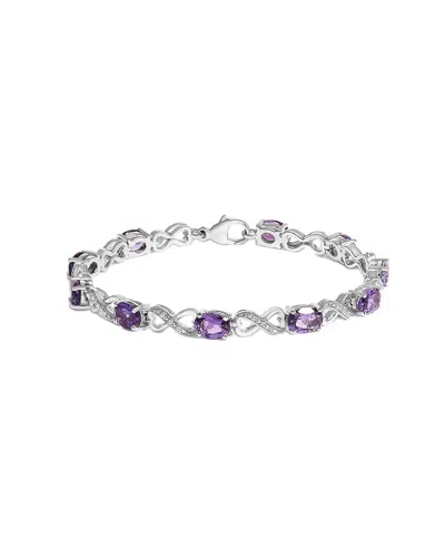 Haus Of Brilliance .925 Sterling Silver Oval Purple Amethyst And Diamond Infinity Link Bracelet In Metallic