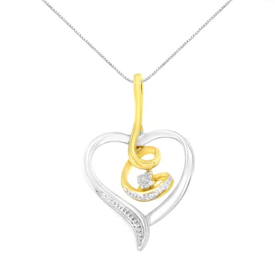 Haus Of Brilliance Espira 10k Two-tone Yellow & White Gold .03 Cttw Diamond-accented Round-cut Diamond Swirl Open Heart In Multi