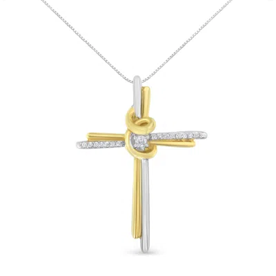 Haus Of Brilliance Espira 10k Two-tone Yellow & White Gold Diamond-accented Cross 18" Pendant Necklace In Multi