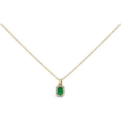 Haus Of Brilliance 10k Yellow Gold 5x3mm Green Emerald And Diamond Accent Halo Octagonal Shape Penda