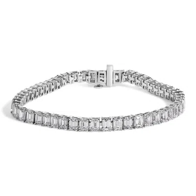 Haus Of Brilliance Igi Certified 14k White Gold 10.0 Cttw Emerald Cut Lab Grown Diamond Tennis Bracelet In Metallic