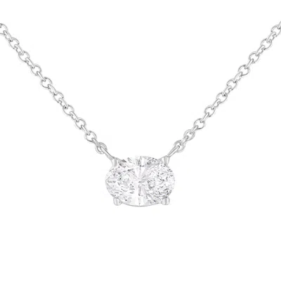 Haus Of Brilliance Igi Certified 14k White Gold 1/2 Cttw Lab Grown Oval Shape Solitaire Diamond East West 18" Pendant N