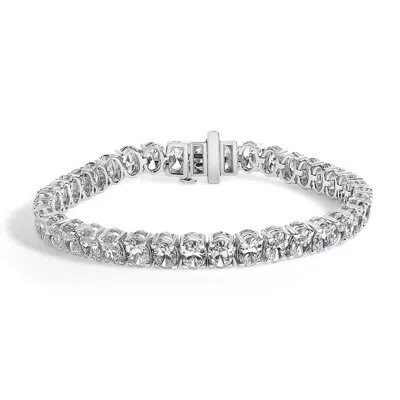 Haus Of Brilliance Igi Certified 14k White Gold 15.0 Cttw Oval Cut Lab Grown Diamond Tennis Bracelet In Transparent