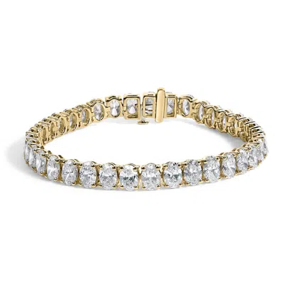Haus Of Brilliance Igi Certified 14k Yellow Gold 18 1/2 Cttw Oval Cut Lab Grown Diamond Tennis Brace In Transparent