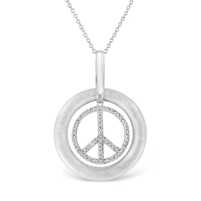 Haus Of Brilliance Matte Finish .925 Sterling Silver Diamond Accent Dancing Peace Sign 18" Pendant N In White