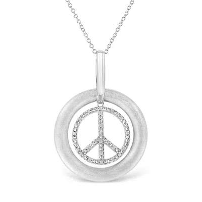Haus Of Brilliance Matte Finish .925 Sterling Silver Diamond Accent Dancing Peace Sign 18" Pendant Necklace In White