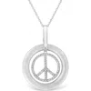 Haus Of Brilliance Matte Finish Silver Diamond Accent Dancing Peace Sign Pendant Necklace In White