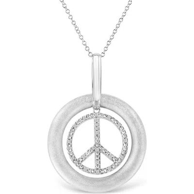 Haus Of Brilliance Matte Finish Silver Diamond Accent Dancing Peace Sign Pendant Necklace In White