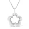 Haus Of Brilliance Matte Finished .925 Sterling Silver Diamond Accent Double Flower Shape 18" Satin Finished Pendant Ne In White