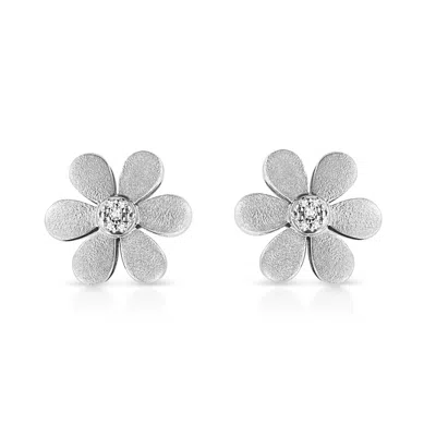Haus Of Brilliance Matte Finished .925 Sterling Silver Diamond Accent Flower Hoop Stud Earring In White