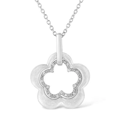 Haus Of Brilliance Matte Finished Silver Diamond Accent Double Flower Shape Satin Pendant Necklace In White