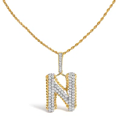 Haus Of Brilliance Men's 10k Yellow Gold 1 1/2 Cttw Diamond Letter N Initial Pendant Necklace