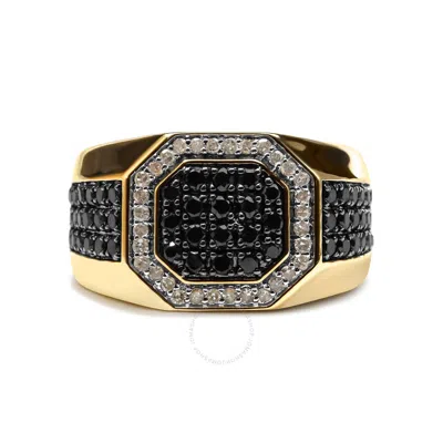 HAUS OF BRILLIANCE HAUS OF BRILLIANCE MEN'S 10K YELLOW GOLD 1 1/4 CTTW WHITE AND TREATED BLACK DIAMOND OCTAGONAL HALO B