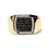 Haus Of Brilliance Men's 10k Yellow Gold 1.00 Cttw Cushion Cluster Black And White Diamond Statement Ring