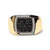 Haus Of Brilliance Men's 10k Yellow Gold 1.00 Cttw Cushion Cluster Black And White Diamond Statement Ring In Yellow
