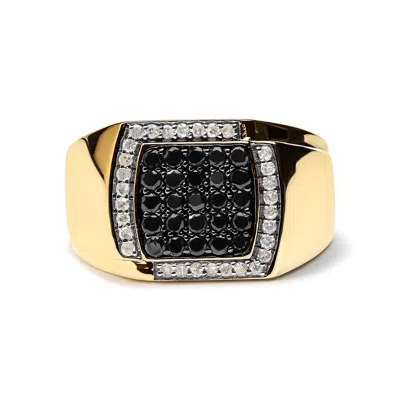 Haus Of Brilliance Men's 10k Yellow Gold 1.00 Cttw Cushion Cluster Black And White Diamond Statement Ring