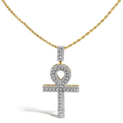 Haus Of Brilliance 10k Yellow Gold 1.00 Cttw Diamond Ankh Cross Pendant Necklace