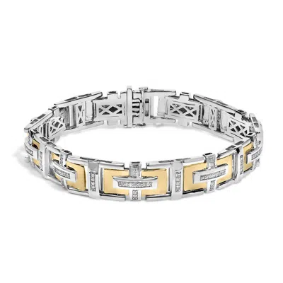Haus Of Brilliance Men's 10k Yellow Gold Plated Silver Diamond Accent Geometric Link Bracelet