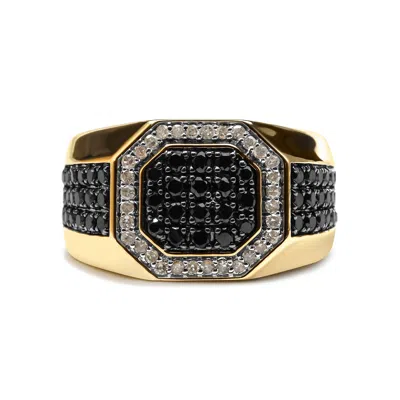Haus Of Brilliance Men's 14k Yellow Gold Plated .925 Sterling Silver 1 1/4 Cttw White And Black Diamond Signet Style Ba