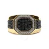 HAUS OF BRILLIANCE MEN'S 14K YELLOW GOLD PLATED .925 STERLING SILVER 1 1/4 CTTW WHITE AND BLACK DIAMOND SIGNET STYLE BA