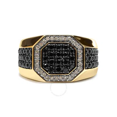 Haus Of Brilliance Men's 14k Yellow Gold Plated .925 Sterling Silver 1 1/4 Cttw White And Black Diamond Signet Style Ba
