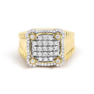 Haus Of Brilliance 14k Yellow Gold Plated Sterling Silver 1.0 Cttw Diamond Square Motif Band Ring