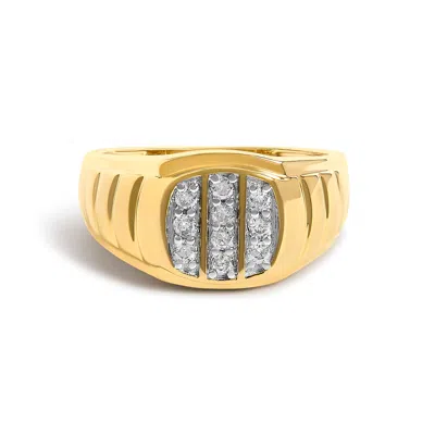 Haus Of Brilliance Men's 14k Yellow Gold Plated Sterling Silver 1/3 Cttw Diamond Grooved Band Ring