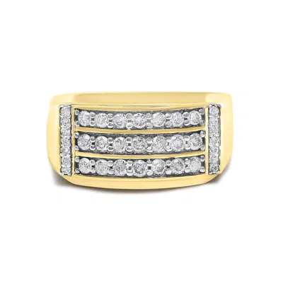 Haus Of Brilliance Men's 14k Yellow Gold Plated Sterling Silver 3/4 Cttw Diamond 3 Row Band Ring