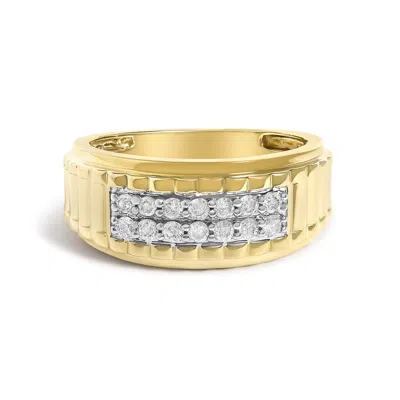 Haus Of Brilliance Men's 14k Yellow Gold Plated Sterling Silver 3/8 Cttw Diamond Ribbed Band Ring