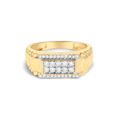 Haus Of Brilliance Men's 14k Yellow Gold Plated Sterling Silver Natural 1/2 Cttw Diamond Rectangular Halo Band Ring