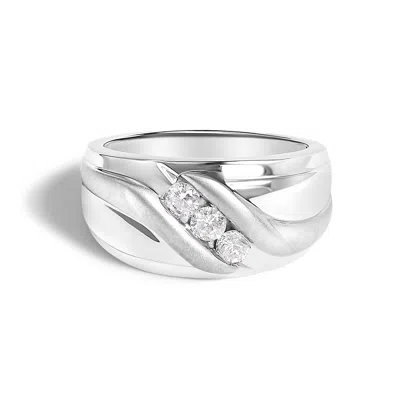 Haus Of Brilliance Men's .925 Sterling Silver 1/2 Cttw Diamond Channel Set 3-stone Band Ring In Metallic