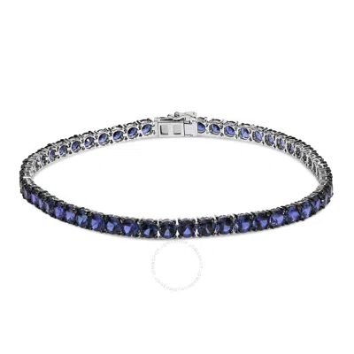 Haus Of Brilliance Men's .925 Sterling Silver Created Blue Sapphire Tennis Bracelet - 8.5" Inches In White
