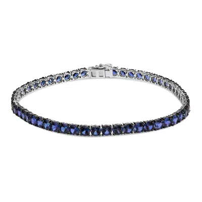 Haus Of Brilliance Men's .925 Sterling Silver Created Blue Sapphire Tennis Bracelet In White