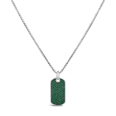 Haus Of Brilliance Men's .925 Sterling Silver Created Green Emerald Dog Tag Pendant Necklace In White