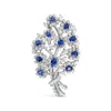 Haus Of Brilliance Platinum Blue Sapphire And 12.00 Cttw Diamond Floral Bouquet Brooch Pin In White