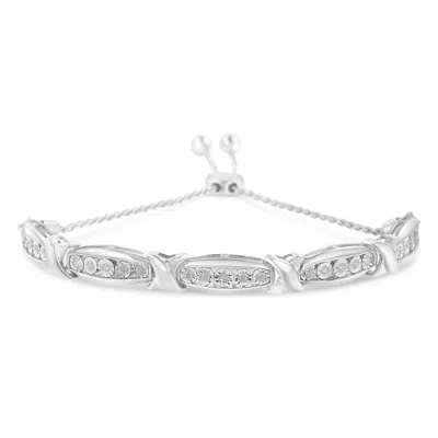 Haus Of Brilliance Round-cut Diamond X & Tapered Bar Miracle-set Bolo Bracelet In White