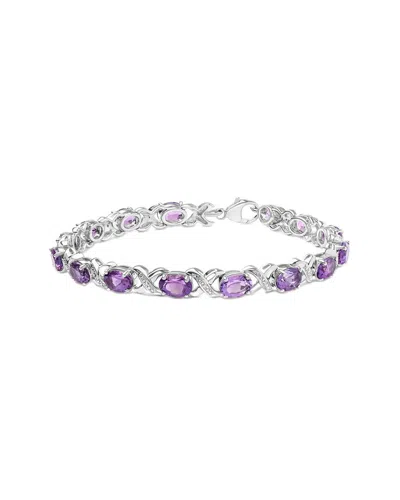 Haus Of Brilliance Silver 0.05 Ct. Tw. Diamond Link Bracelet In Purple
