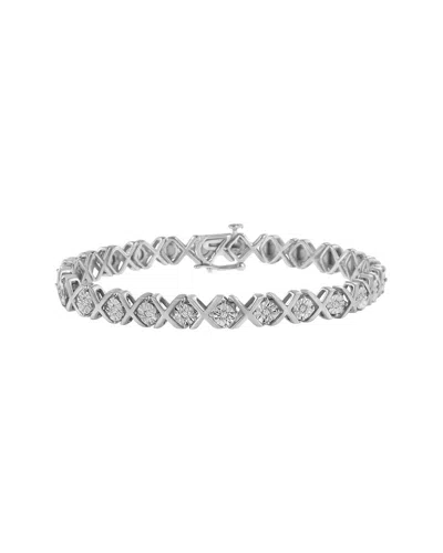 Haus Of Brilliance Silver 0.10 Ct. Tw. Diamond Link Bracelet In Metallic
